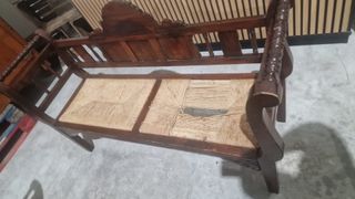 Banco madera esparto antiguo 150x47x93