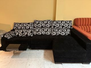 Chaiselongue negra tela rústica