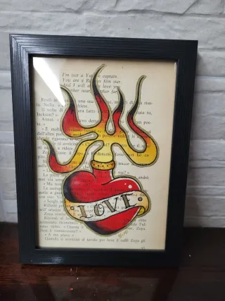 Quadro Cuore Tattoo Fiamme Love