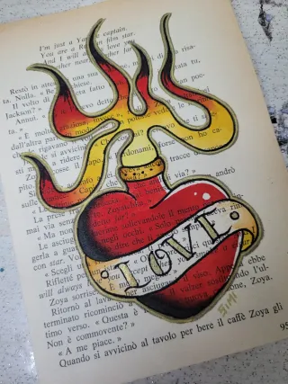Quadro Cuore Tattoo Fiamme Love
