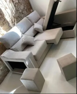 Sofá modular tela beige/gris