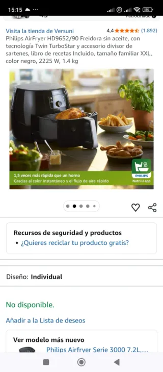 Freidora de aire Philips Premium XXL