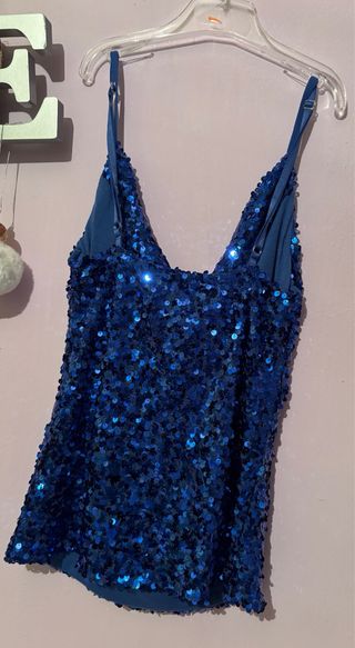 Top paillettes blu
