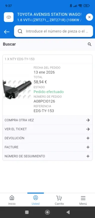 Lavafaros derecho Toyota Avensis