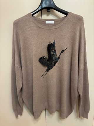 Jersey punto señora tostado con detalle