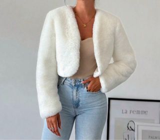 Chaqueta peluda SHEIN blanca talla M
