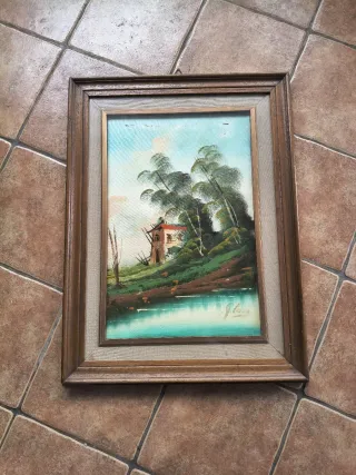 Quadro tela dipinta cornice legno