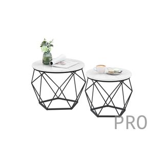 Tavolo da salotto rotondo VASAGLE, set di 2 tavolini, stile moderno, piano estraibile, struttura in acciaio, per soggiorno, bianco e nero LET040B59