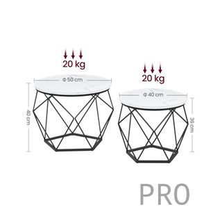 Tavolo da salotto rotondo VASAGLE, set di 2 tavolini, stile moderno, piano estraibile, struttura in acciaio, per soggiorno, bianco e nero LET040B59