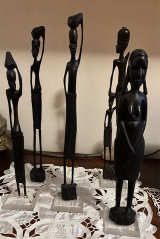 Set 5 statuette africane in legno