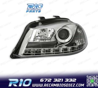 FAROS SEAT IBIZA CORDOBA 6L 02-08 LUZ DIURNA LED FONDO CROMO