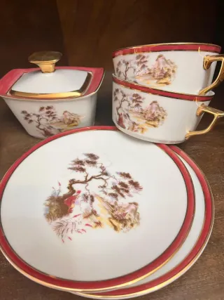 Juego de café de porcelana con diseño oriental