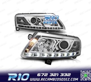 FAROS XENON AUDI A6 4F 04-08 DRL LUZ DIURNA REAL FONDO CROMO
