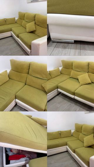 Sofá modular verde y blanco