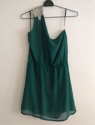 Vestido verde fiesta con pedrería