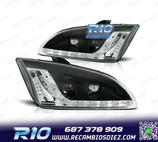 FAROS FORD FOCUS 04-08 LUZ DIURNA LED FONDO NEGRO
