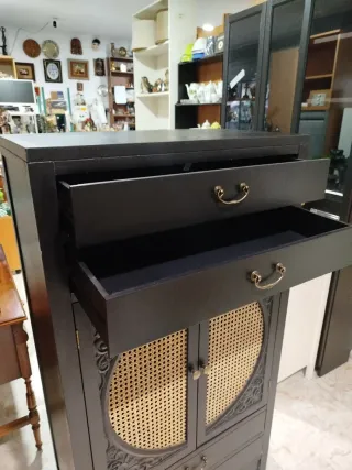 Armario Oriental Madera y Ratán Negro