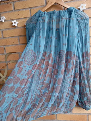 Blusa seda azul y marrón