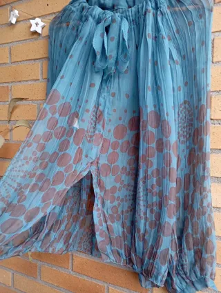 Blusa seda azul y marrón