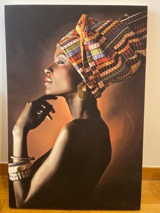 Cuadro africano mujer turbante tela