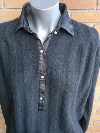 Jersey Vintage Cuello Camisero Negro