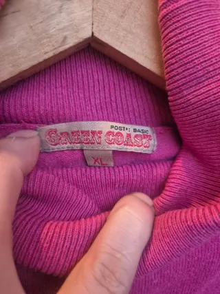 Jersey Y2K rosa cuello alto rayas retro XL