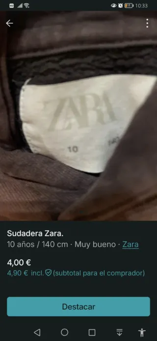 Sudadera Zara niño 10 años
