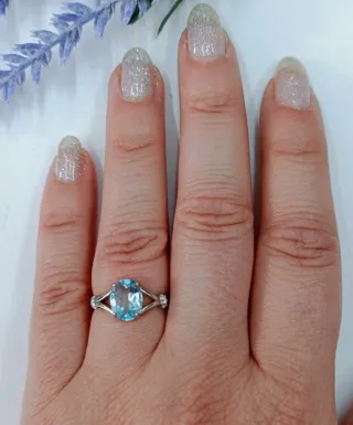 Anillo Plata Topacio Azul Natural Ajustable