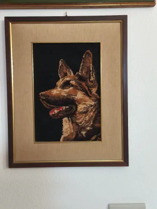 Quadro ricamato a mano pastore tedesco