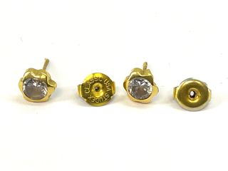 Pendientes Oro 18K Flor con Piedra Gris