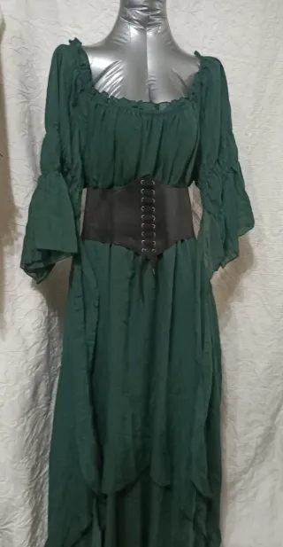 Disfraz Medieval Corsé Negro y Vestido Verde