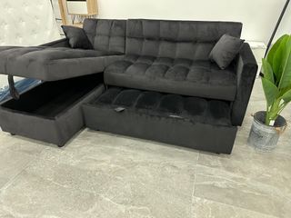 Sofá cama negro 210cm + cojines