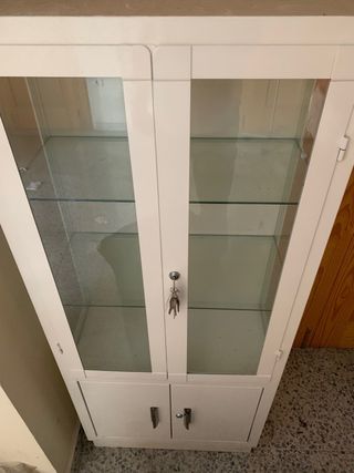 Vitrina metálica antigua con puertas de cristal