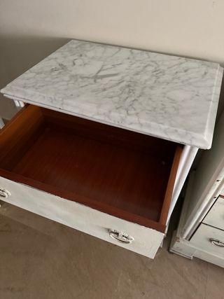 2 Mesitas de noche retro vintage madera y mármol