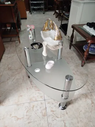 Mesa centro cristal ovalada diseño moderno