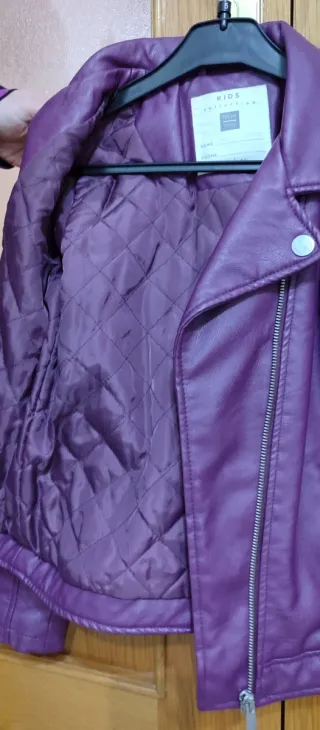 Cazadora niña efecto piel morada talla 152, 11-12