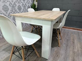 Mesa comedor 140cm + 4 sillas blancas