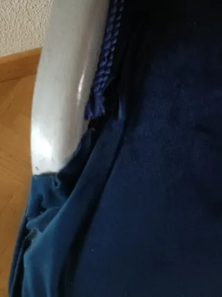 Sillón Descalzadora Antiguo Terciopelo Azul y Plat