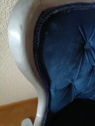 Sillón Descalzadora Antiguo Terciopelo Azul y Plat