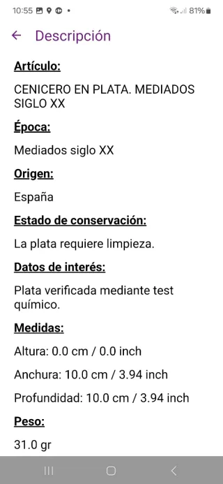 Objetos de plata varios