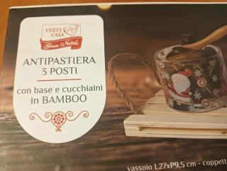 Antipastiera 3 posti con base e cucchiaini bambù