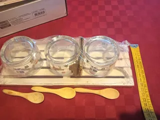 Antipastiera 3 posti con base e cucchiaini bambù