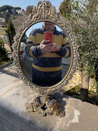 Specchio da tavolo antico in ottone