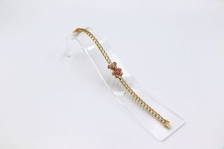 PULSERA BARBADA OSO CON CIRCONITAS ROSA. Oro 18k.
