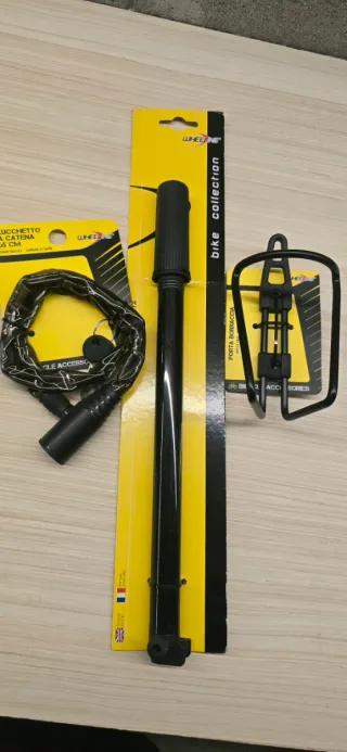 Kit accessori bici: lucchetto, pompa, porta borrac
