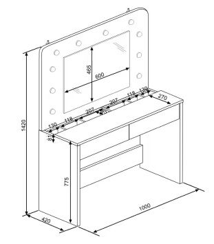 Tocador estilo Hollywood con luces