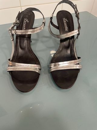 Sandalias Lurueña Piel Tacon Talla 40 Plata