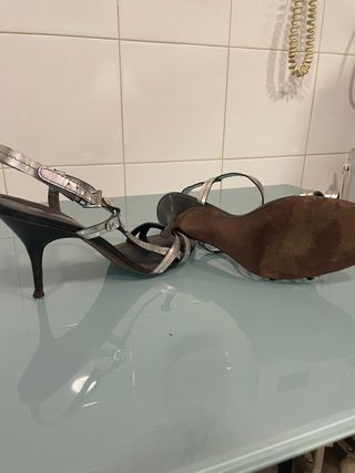 Sandalias Lurueña Piel Tacon Talla 40 Plata