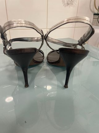 Sandalias Lurueña Piel Tacon Talla 40 Plata