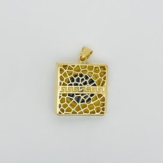 COLGANTE CUADRADO MEDUSA ONIX Y CIRCONITAS. Oro 18